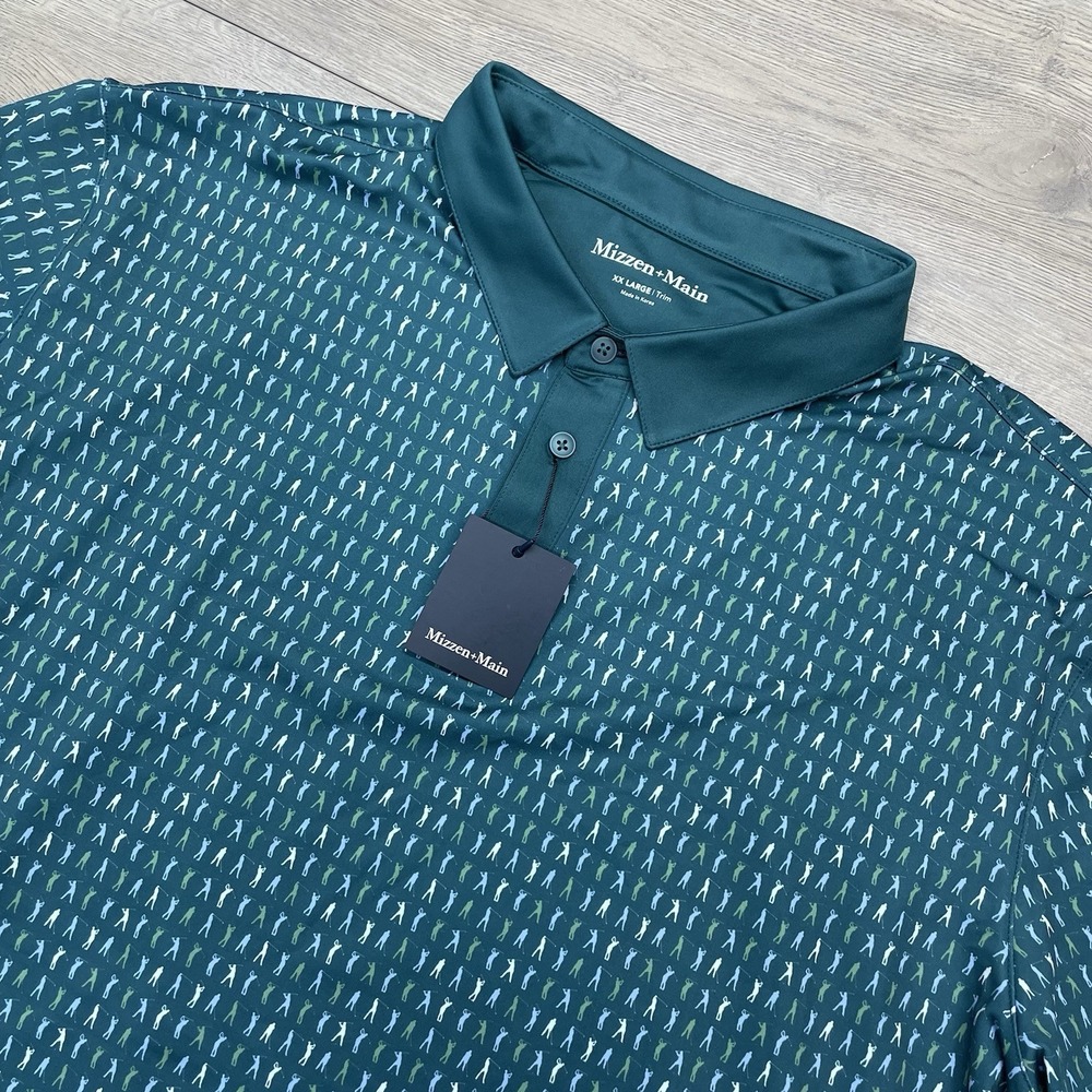 NWT Mizzen+Main Balsam Byron Verse Polo AOP Golfer Men‎ Sz XXL Trim Green
